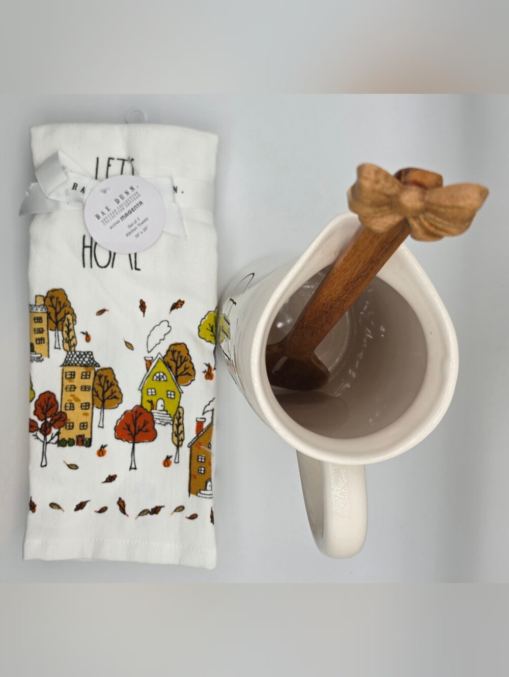 Rae Dunn Fall Entertaining Pitcher, Towels And Bow Wooden Spoon! - Picture 5 of 5